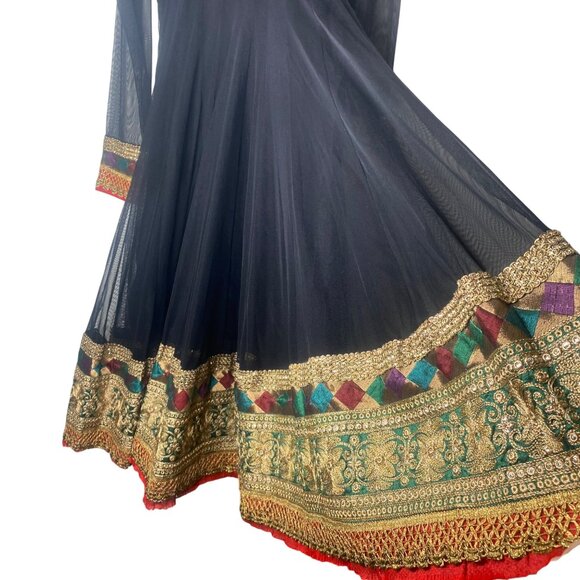 Anarkali Dress S/M Gold Embroidery Beaded‎ Party Gown Indian Cosplay Dance - Picture 7 of 16